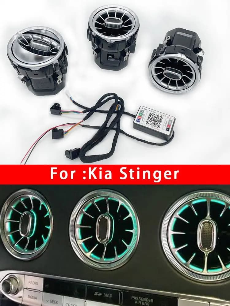 Diffuseurs d'air LED pour voiture Kia Stinger, 12/64 couleurs, forme turbine, éclairage d'ambiance, pour la modification du climatiseur automobile.