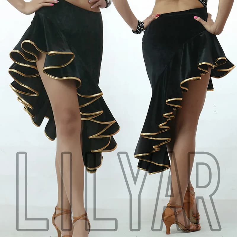 Robe de concours de danse latine pour adultes, robe de performance, jupe noire, nouveau