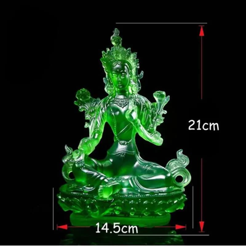 Livraison gratuite fournisseurs tibétains 21 cm résine garder en sécurité Tara verte Sculpture tantrique Bodhisattva efficace décoration de la maison Statue