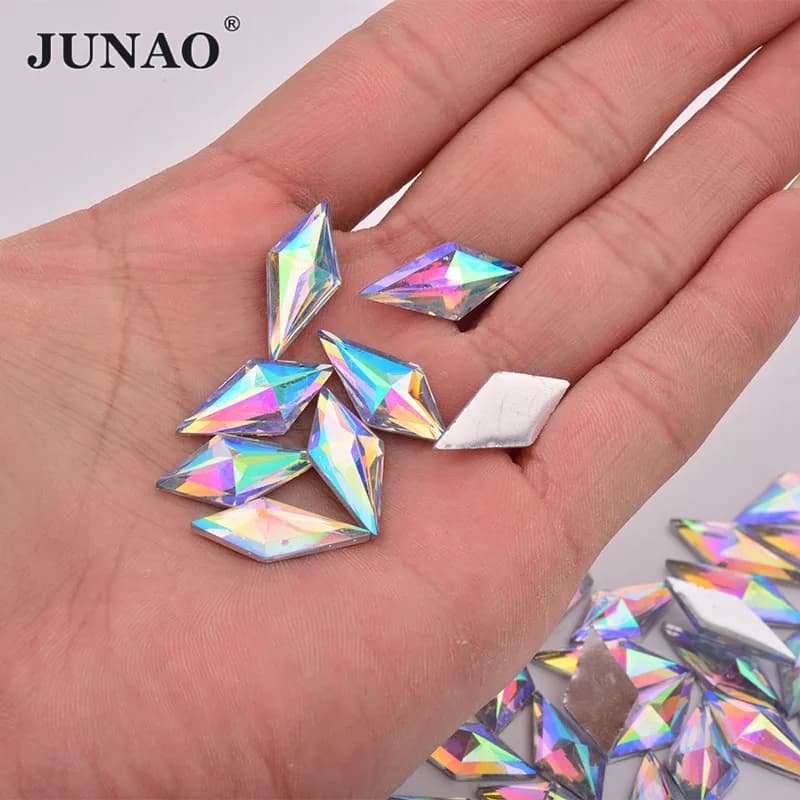 JUNAO – Strass à paillettes en résine, cristaux AB, 10x22mm, pierres fantaisie Non cousues, 40 pièces