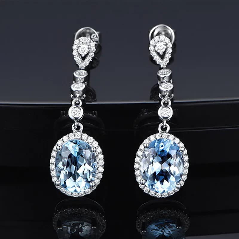 Boucles d'oreilles aigue-marine naturelle pour femmes, en argent Sterling 925, Design intemporel, bijoux délicats de luxe pour mariage