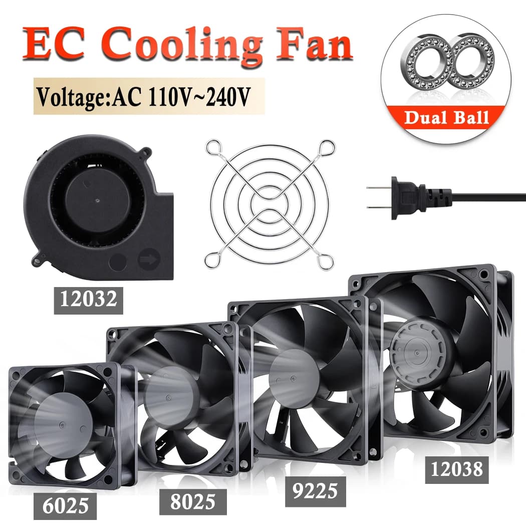Gdstime – ventilateur Axial à double boule AC 110V 120V 220V 230V 240V, 60mm 80mm 90mm 120mm EC, boîtier d'ordinateur sans balais, refroidisseur, 1 pièce