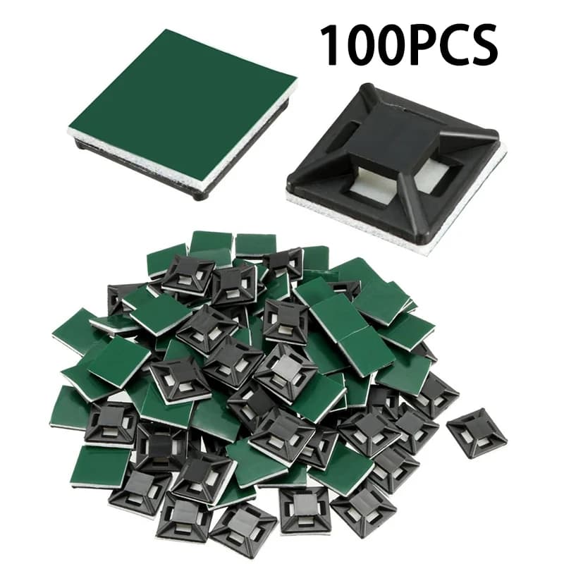 attache câble Bases d'attache de câble auto-adhésives, 100 pièces, fixation murale pour voiture, attaches à fermeture éclair, colle verte, pinces de siège, ventouse de positionnement