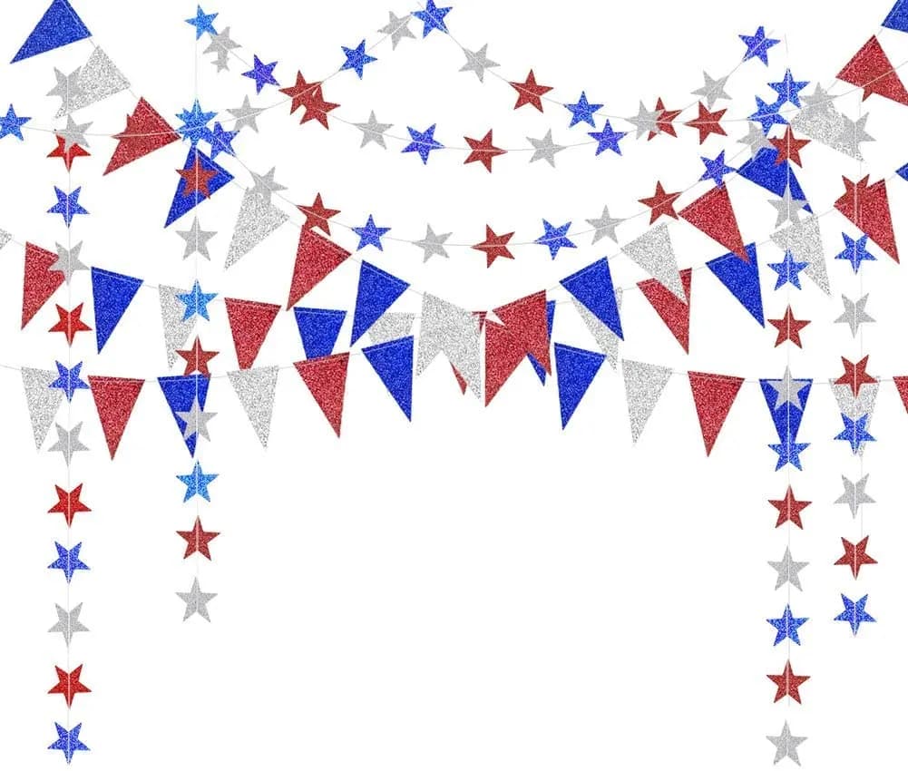 4ème 4 juillet paillettes rouge bleu argent blanc étoile Triangle guirlande bannière pour USA amérique fête de l'indépendance décor de célébration