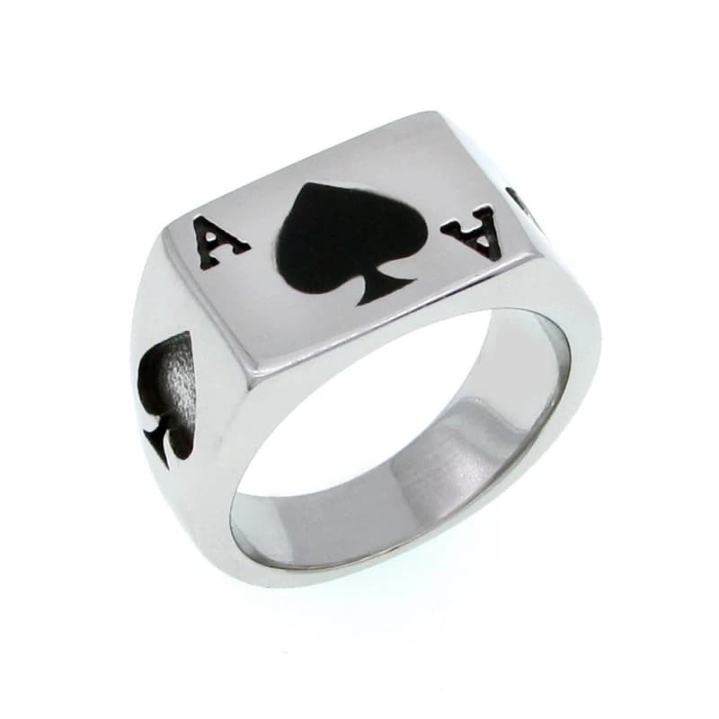 Taille punk 6-14 # Bague Ace of Spades noire couleur argent, en acier inoxydable 316L, classique, cœur de Poker, lettre A