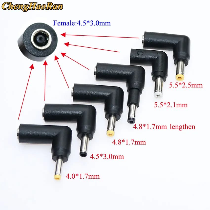 Connecteur adaptateur de chargeur d'alimentation CC, prise à angle droit, 4.5x3.0mm, 600 vers 5.5x2.5, 5.5x2.1, 4.8x1.7, 4.5x3.0, 4.0x1.7, 1PC