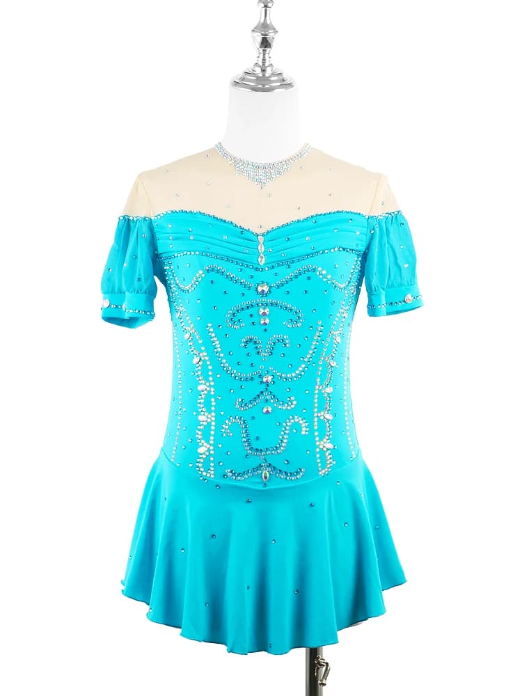 Robe de patinage artistique pour femmes et filles, tenue de concours de strass, jupe bleue pour concours de niveau de Performance de princesse pour adolescentes