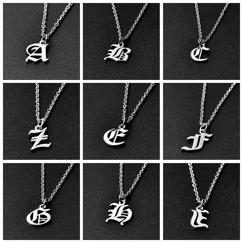 Collier Initial en acier inoxydable pour hommes et femmes, 2 pièces, chaîne, pendentif ancien anglais, 26 lettres, colliers de déclaration, bijoux, cadeau de Couple