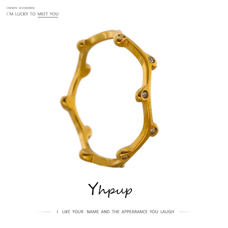 Yhpup – bague de mariage en acier inoxydable pour femmes, bijoux exquis, zircone cubique scintillante, Texture ronde