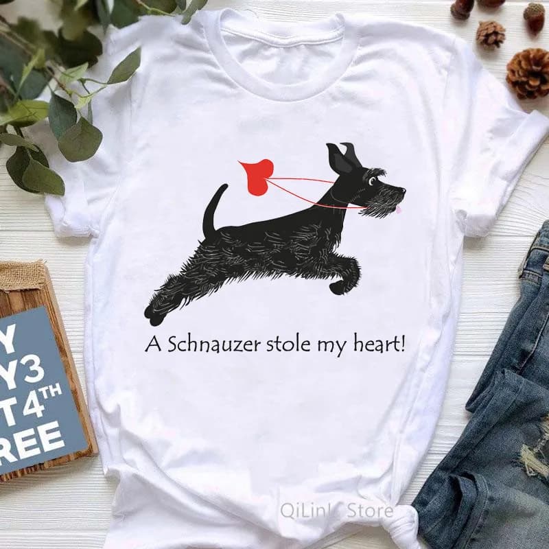 Un Schnauzer a volé mon coeur drôle graphique t-shirts femmes été blanc à manches courtes t-shirt style décontracté Ladys filles haut chien amant cadeau