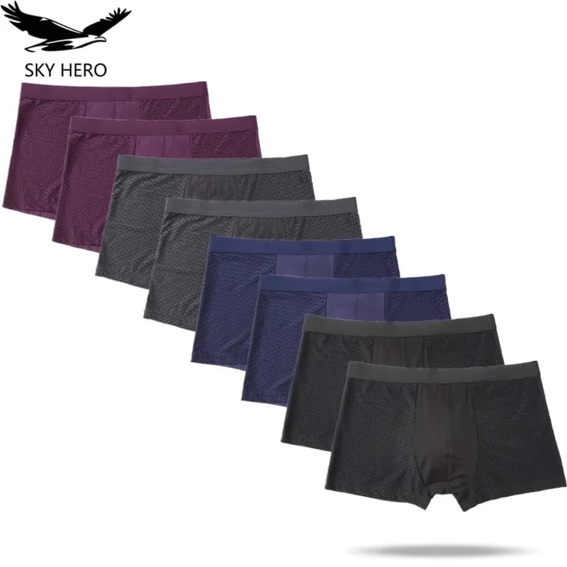8 pièces/lot culottes sous-vêtements Boxer hommes Sexy maille mâle Shorts Transparent Plus grande taille 6xl 7xl 8xl troncs pour homme