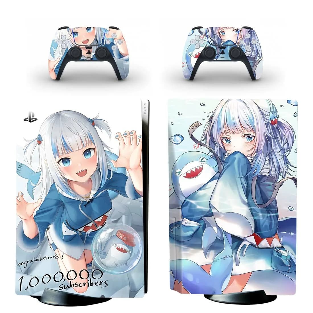 Autocollant de disque Standard Anime Cuge Girl Gawr Gura PS5, couverture pour Console et 2 contrôleurs, peau de disque PS5 en vinyle