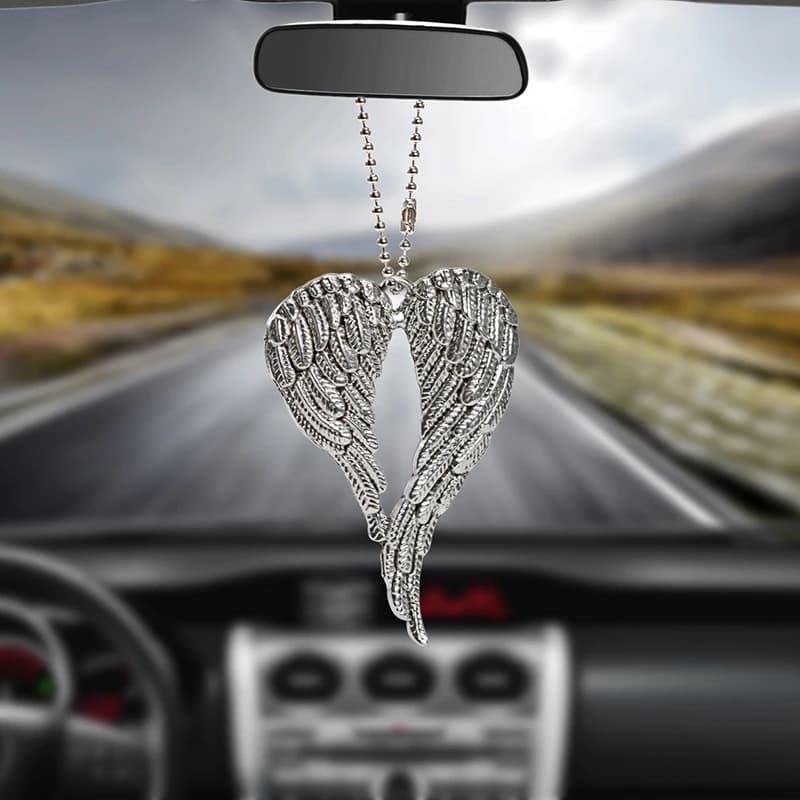 Accessoires de voiture, pendentif ailes d'ange en argent antique, décoration intérieure pour le rétroviseur de la voiture