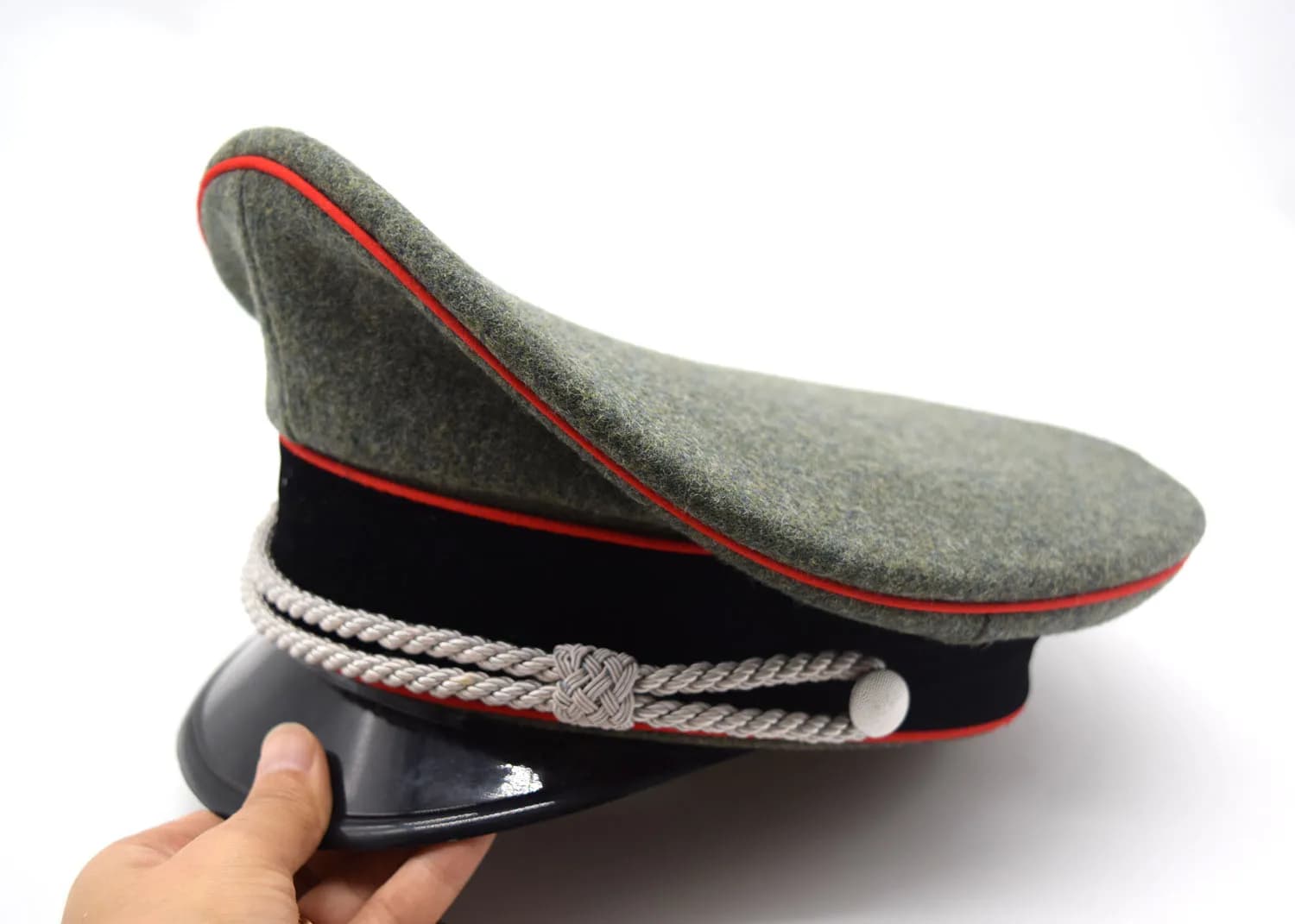 Casquette de chapeau en laine d'officier d'élite allemande, reconstitution, avec tuyau rouge, réplique de cordon chinois en argent