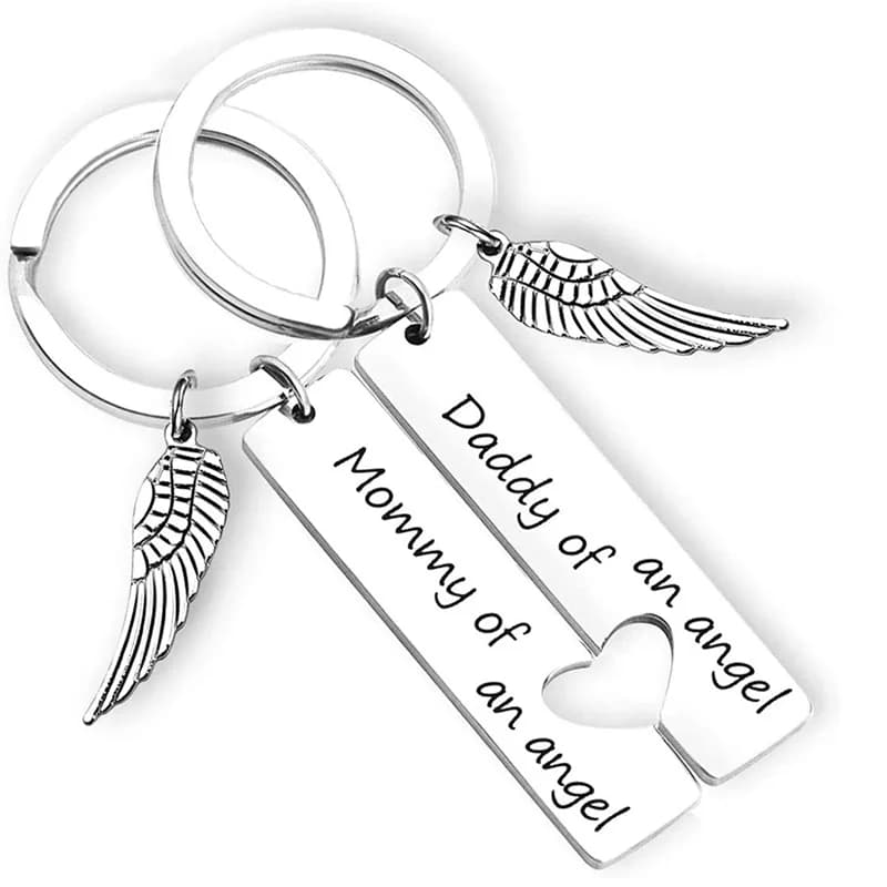 Porte-clés maman papa d'un ange, ensemble de 2 bijoux commémoratifs bébé, cadeau de compassion pour perte infantile, souvenir