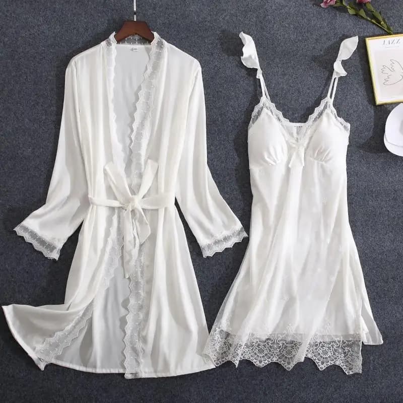 Robe de mariée en dentelle blanche pour demoiselle d'honneur, ensemble de vêtements de nuit pour femmes, Kimono, peignoir, ample, décontracté, costume de nuit, Robe de maison Sexy
