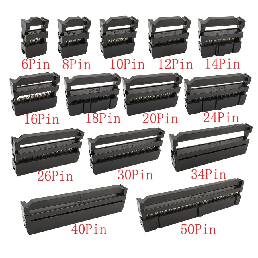 Connecteur de câble ruban femelle FC 6P/8/10/12/14/16/18/20/24/26/30/34/40/50 broches, pas de 2.54mm, 10 pièces