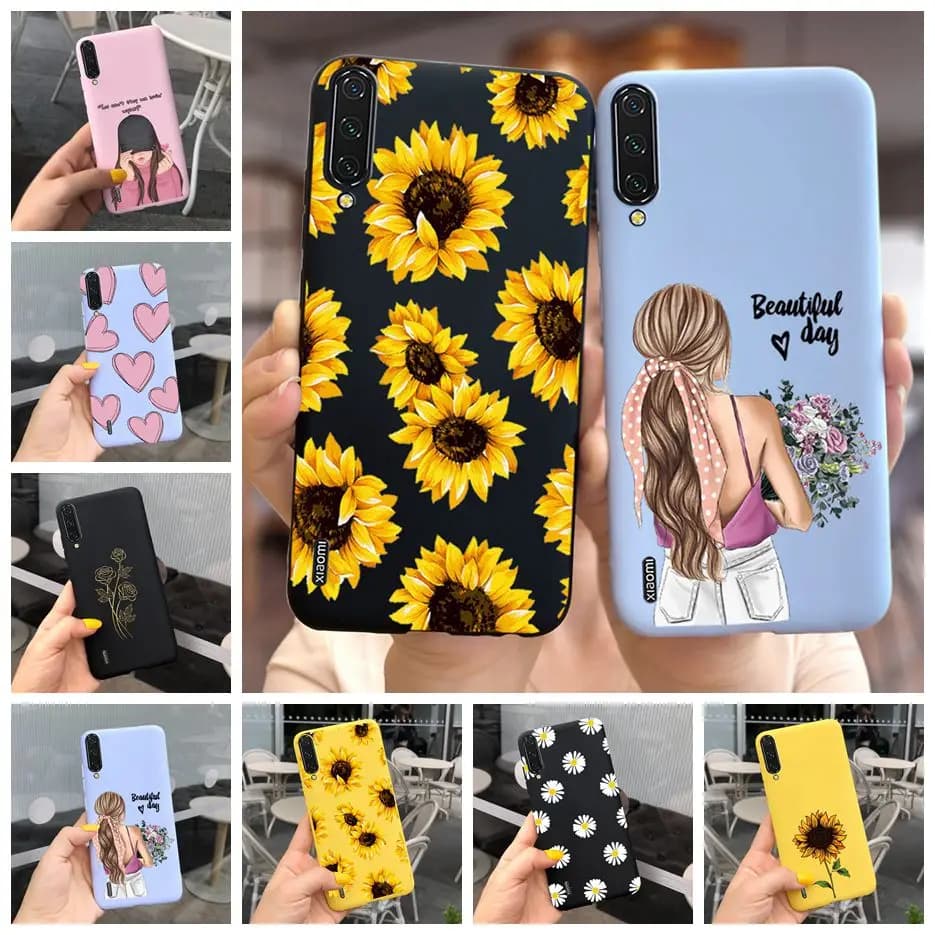 Coque de téléphone souple et mince avec de belles fleurs et papillons, étui pare-chocs pour Xiaomi Mi A3 A3