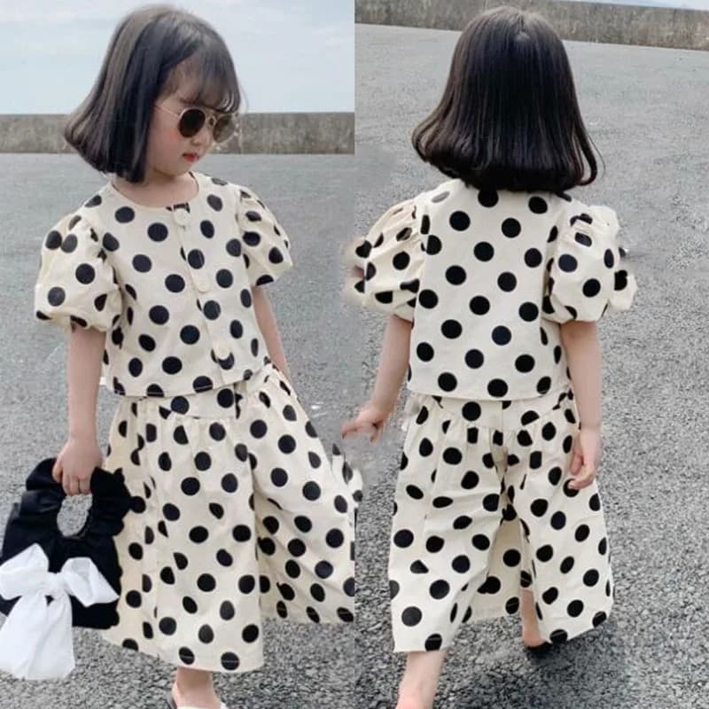 Ensembles de vêtements d'été pour filles, haut + culottes à pois à simple boutonnage, vêtements pour bébés enfants, costume pour enfants