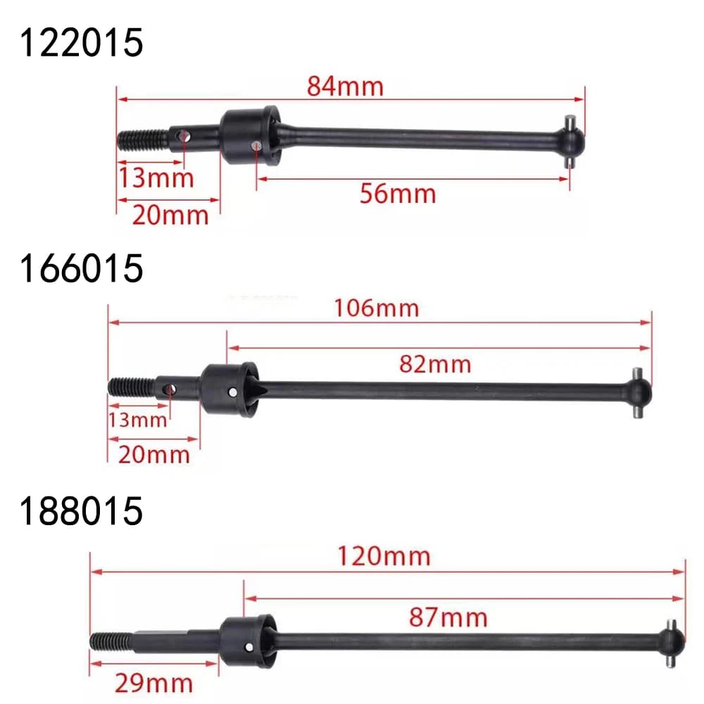 Arbre d'entraînement de Transmission Dogbone en acier, 2 pièces 122015 166015 188015 pour 1/10 94101 94102 94123