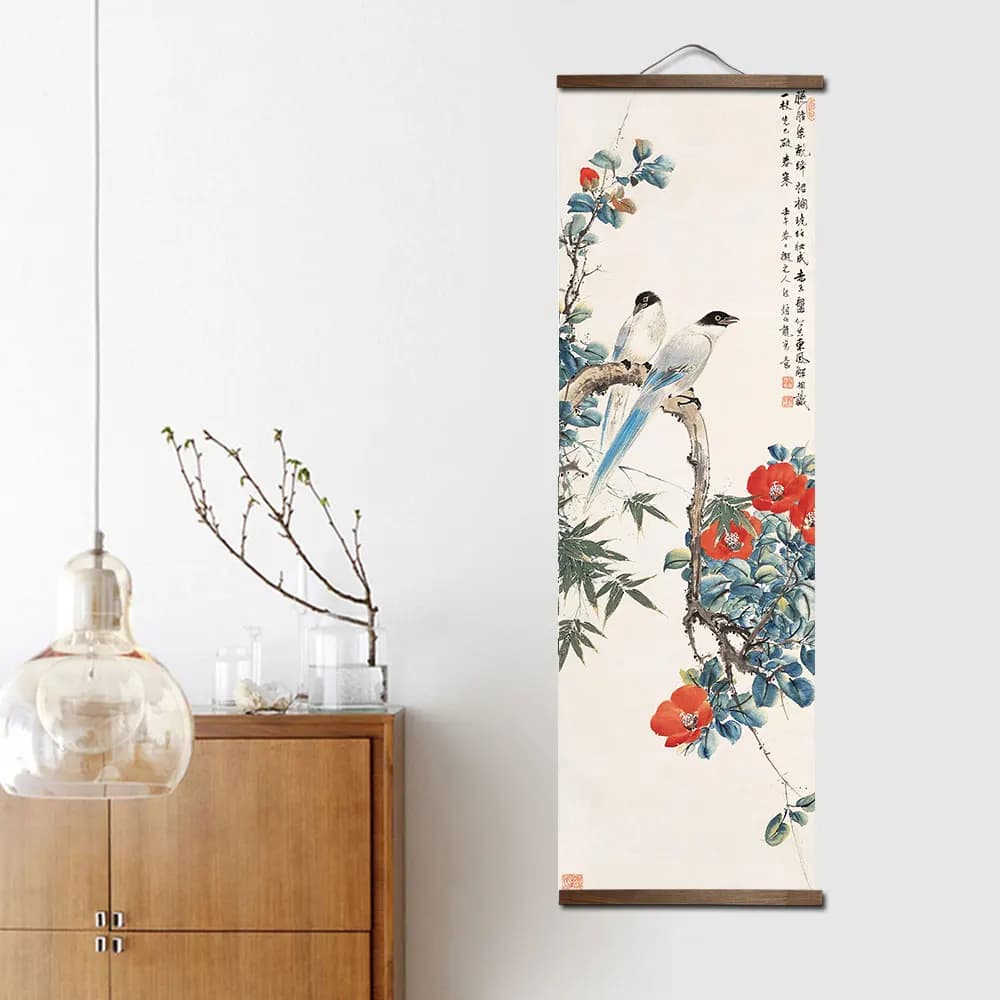 Peinture sur toile décorative de style chinois personnalisée, plantes vertes, animal, oiseau, chambre à coucher, salon, art mural, bois massif