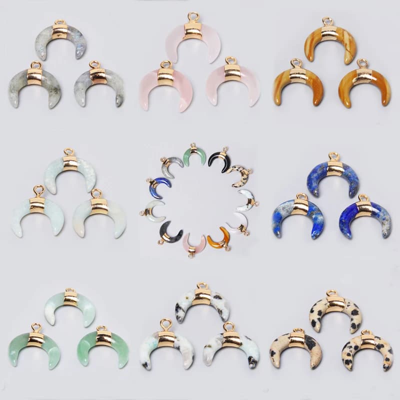 Pierres semi-précieuses en forme de corne de lune naturelle, pendentifs 15x16mm, breloques pour la fabrication de bijoux, accessoires de boucles d'oreilles et de collier à faire soi-même, 3 pièces