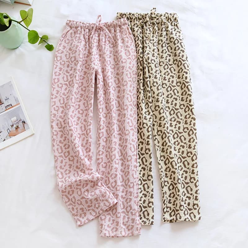 Pantalon de pyjama en pansement de coton pour femmes, bas de sommeil, vêtements de salon simples, vêtements de nuit pour la maison, mode printemps et été, fjLeopard