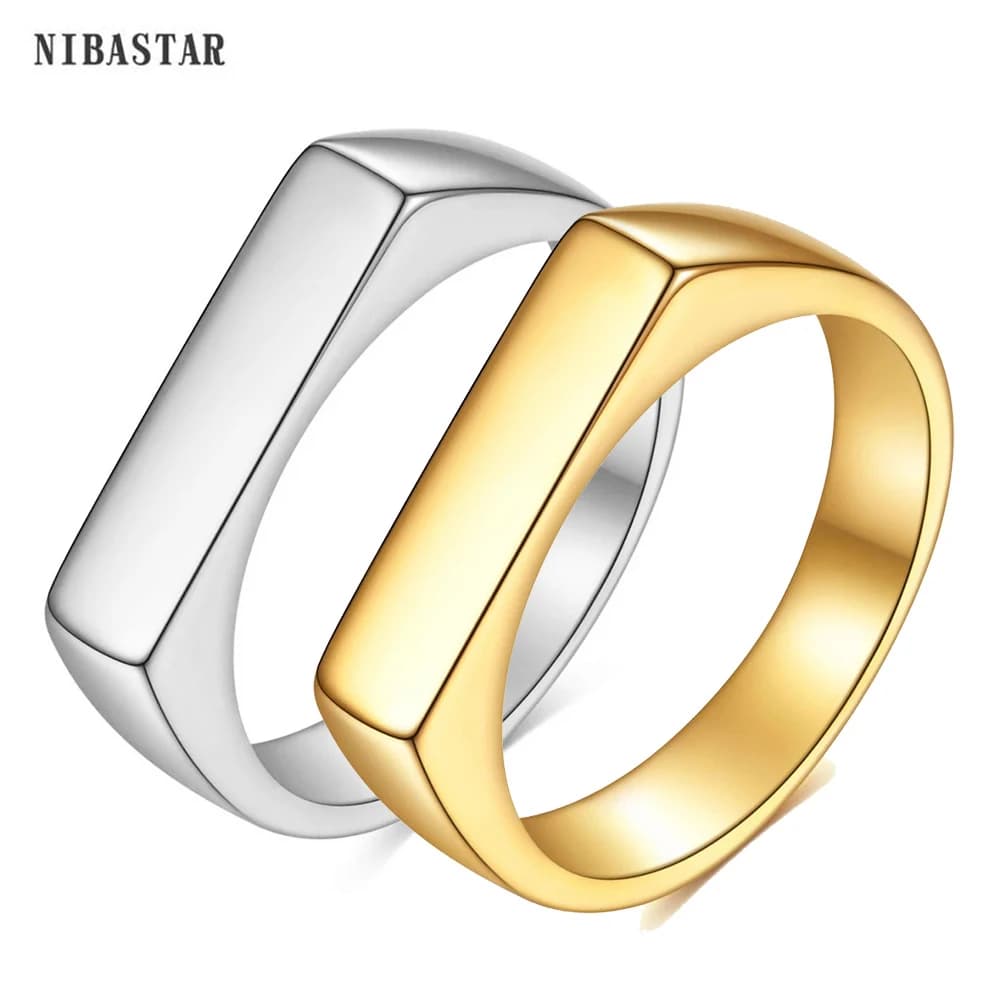 NIBASTAR – bague géométrique lisse Simple pour femmes, bande carrée en acier inoxydable, chevalière supérieure plate, bijoux cadeau de fête
