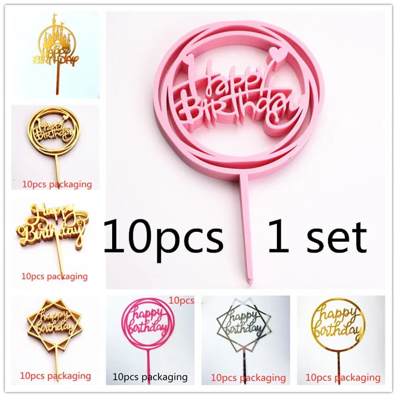 10 Pièces Joyeux Anniversaire Décoration de Gâteau en Acrylique Or Rose pour Garçon et Fille, Fête d'Anniversaire