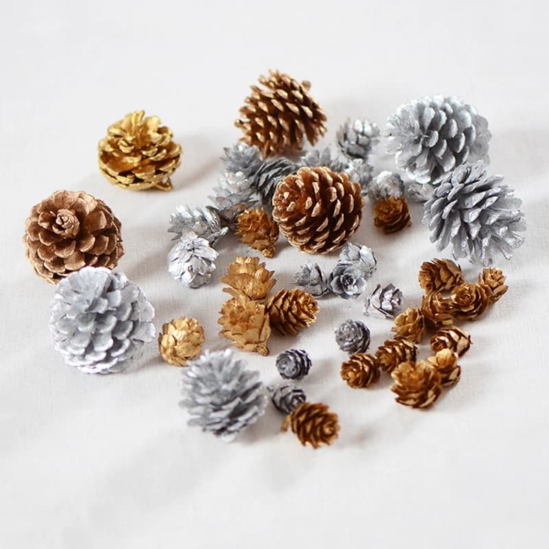 Plantes Artificielles Faux Cône Enrichi en Or et Argent, Décoration de Couronne de Noël et de Mariage, Boule de Cône Enrichie, Cadeau de ixd'Arbre, 6/9 Pièces