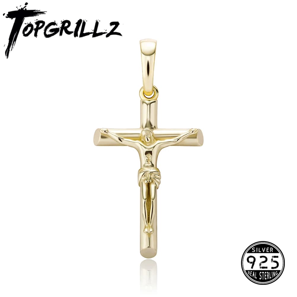 TOPGRILLZ – pendentif croix de jésus en argent Sterling 925, pendentif fin de couleur argent, bijoux personnalisés à la mode pour cadeau d'anniversaire