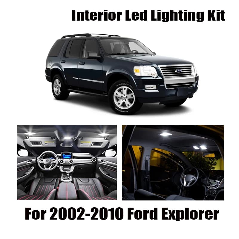 Kit d'ampoules LED blanches pour Ford Explorer 2002 – 2010, 8 pièces, pour l'intérieur de la voiture, lampe de porte, dôme, plaque d'immatriculation