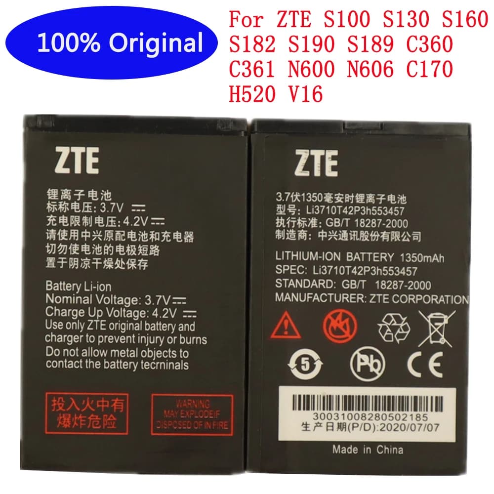 1000 mAh Li3710T42P3h 553457 Batterie de téléphone de haute qualité pour ZTE S100 S130 S160 S182 S190 S189 C360 C361 N600 N606 C170 H520 V16