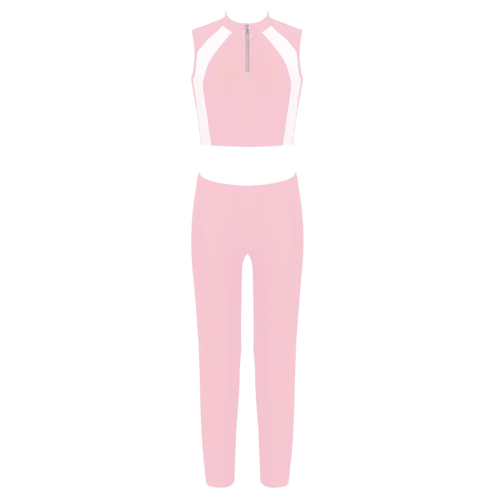 Vêtements de sport pour filles, ensemble de 2 pièces, haut court et pantalon, sans manches, à col montant, avec fermeture éclair, vêtements d'exercice de gymnastique pour enfants