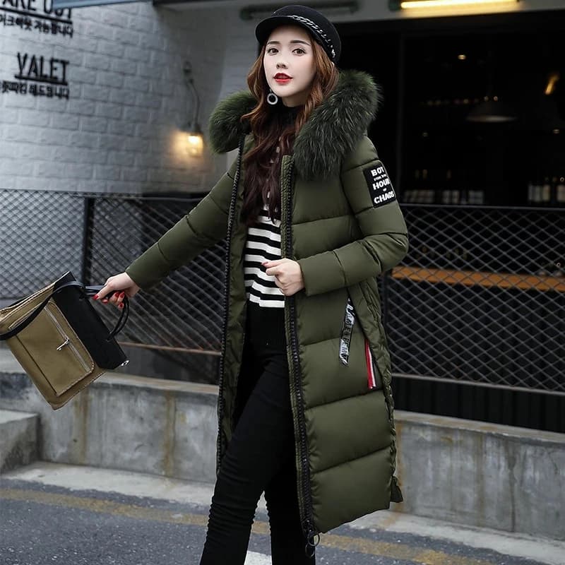 Parka en duvet de coton pour femme, veste d'hiver avec col en fourrure, parka à capuche, pardessus épais et Slim, Long, vêtements d'extérieur, nouvelle collection 2023