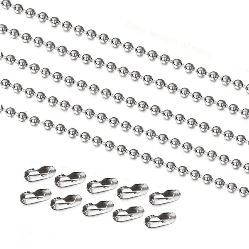 Collier chaîne à billes en acier inoxydable, wide1.2-6mm, pour pendentif ou étiquettes de chien, chaînes, fabrication de bijoux avec 10 connecteurs, vente en gros
