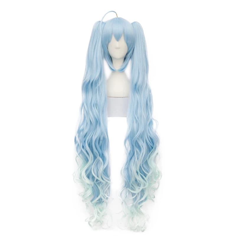 VOCALOID SEASON-Perruque cosplay MIKU pour femmes, cheveux bleus dégradés longs ultraviolets avec queues de cheval et bonnet ultraviolet