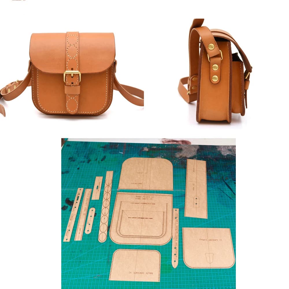 Sac à bandoulière artisanal en cuir, bricolage, découpe de papier kraft, motif de couture, pochoir creux, modèle 20x19x8cm