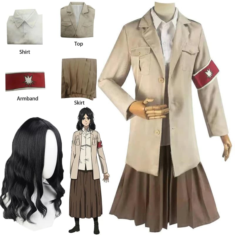 Costume de Cosplay Shingeki no Kyojin AOT Pieck, sulfPerruques Noires, Uniforme, Jupe, Tenues d'Halloween, Carnaval Imbibées