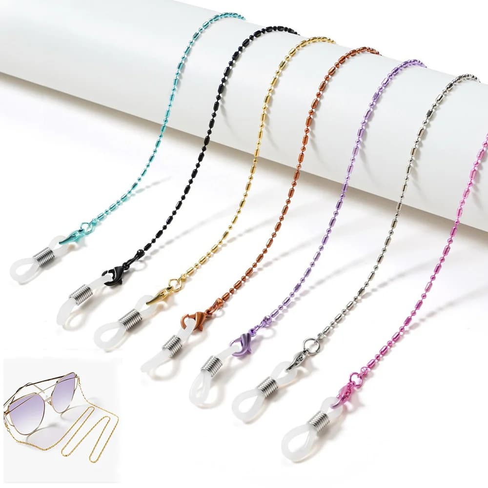 Lunettes de soleil antidérapantes pour femmes, chaîne de lunettes, masque facial, collier, lanière en métal multicolore, Art rétro, chaîne neutre, bijoux, 2023