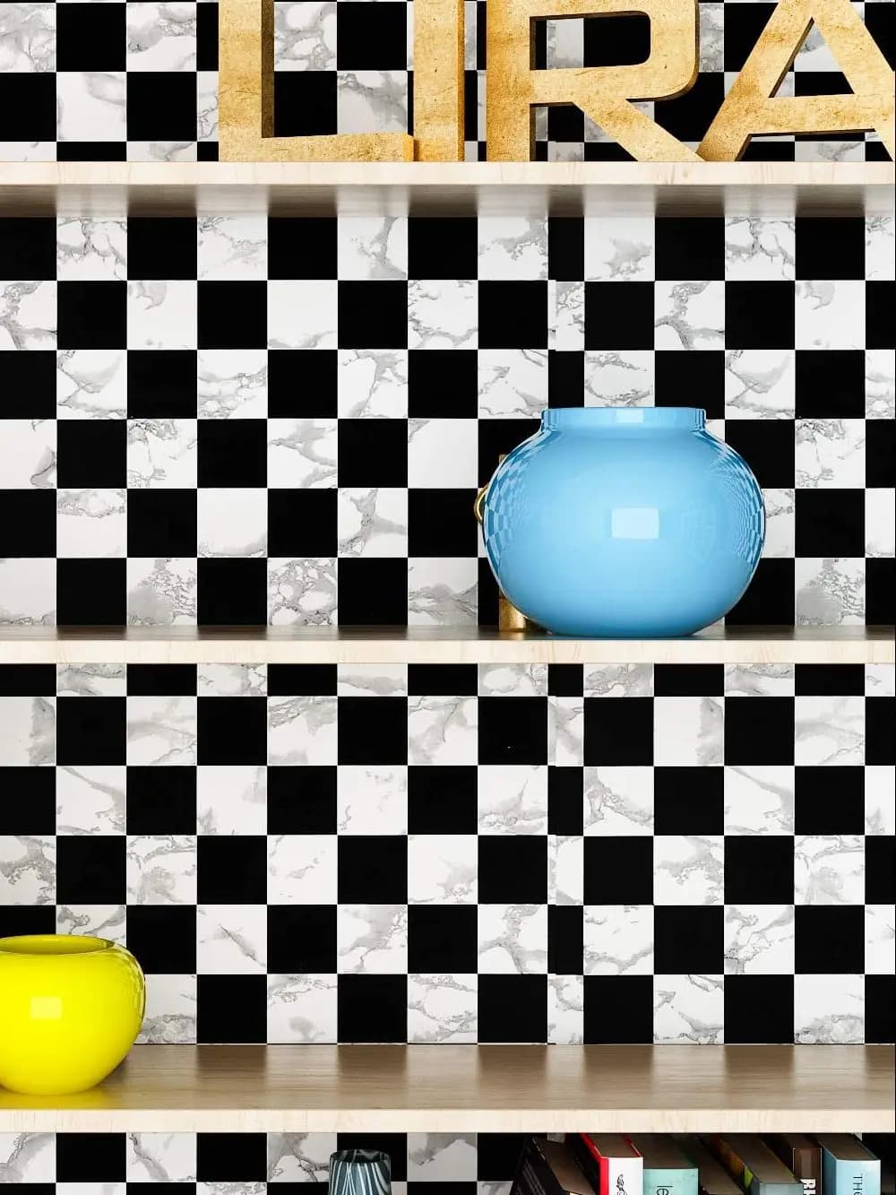 Papier Peint Auto-Adhésif à Carreaux Noir et Blanc, Revêtement d'Étagère, Damier