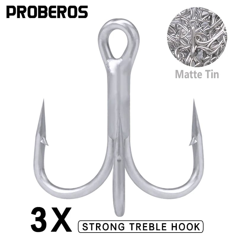 PROBEROS 10 pièces/lot Hameçon triple mat en étain pour la pêche en eau salée 2/0 # -1/0 # -1 # -2 # -4 # -6 # -8 # Acier à haute teneur en carbone, haute résistance, hameçon 3X