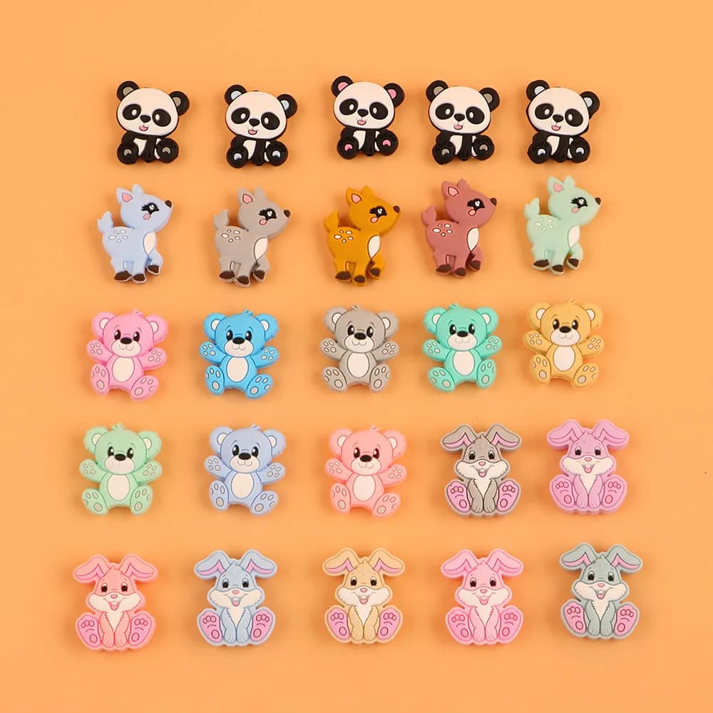 Kovict perles de Silicone animaux 5/10 pièces Mini lapin cerf Panda Silicone bijoux à bricoler soi-même collier Bracelet accessoires
