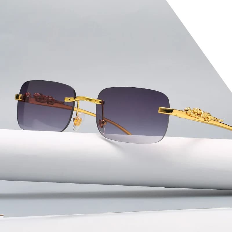 Mode Vintage sans monture carré lunettes de soleil femmes hommes marque de luxe concepteur populaire voyage conduite métal tête de léopard lunettes de soleil