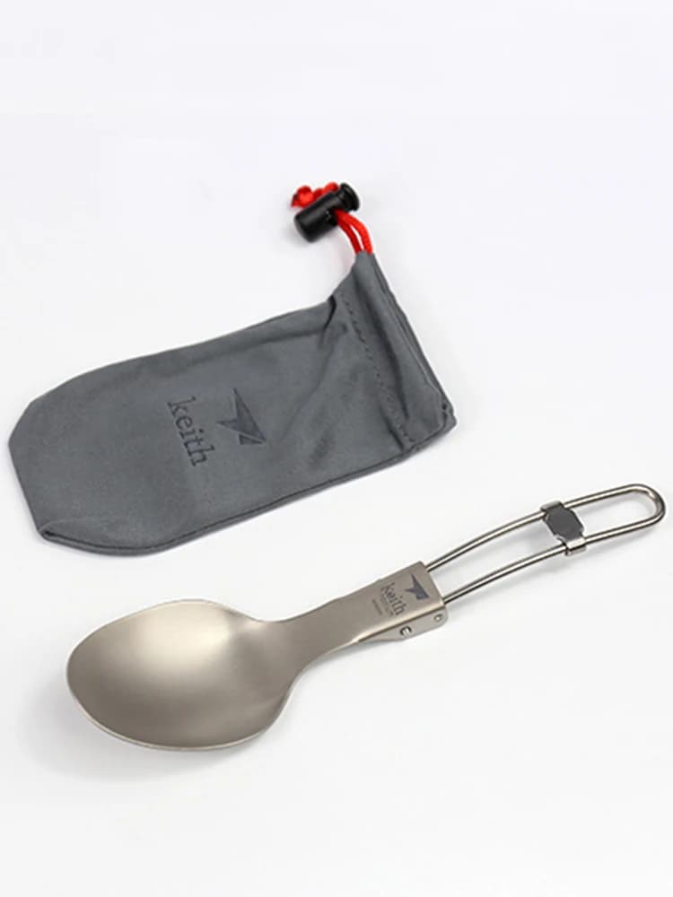 Pamono-Couverts Pliants en Titane, Cuillère Portable, Couverts Bactériostatiques, Ustensiles de Pique-Nique, Camping, Sain, Seulement 20g, Ti5308