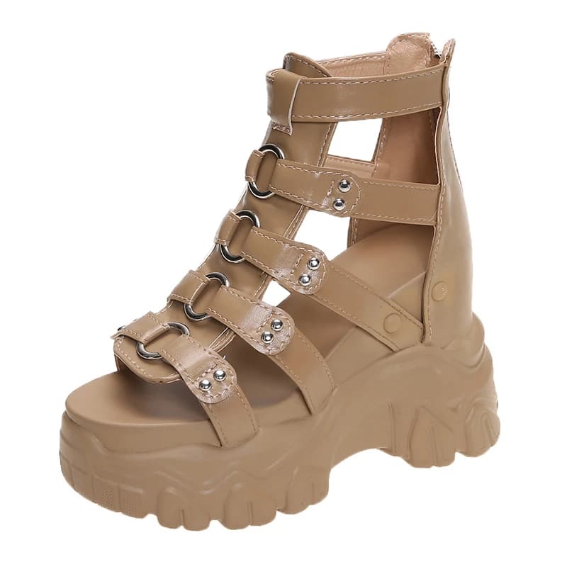 Chaussures de gladiateur à semelle épaisse pour femmes, baskets d'été à talons compensés de 8CM, sandales de plage à plateforme haute ajourées