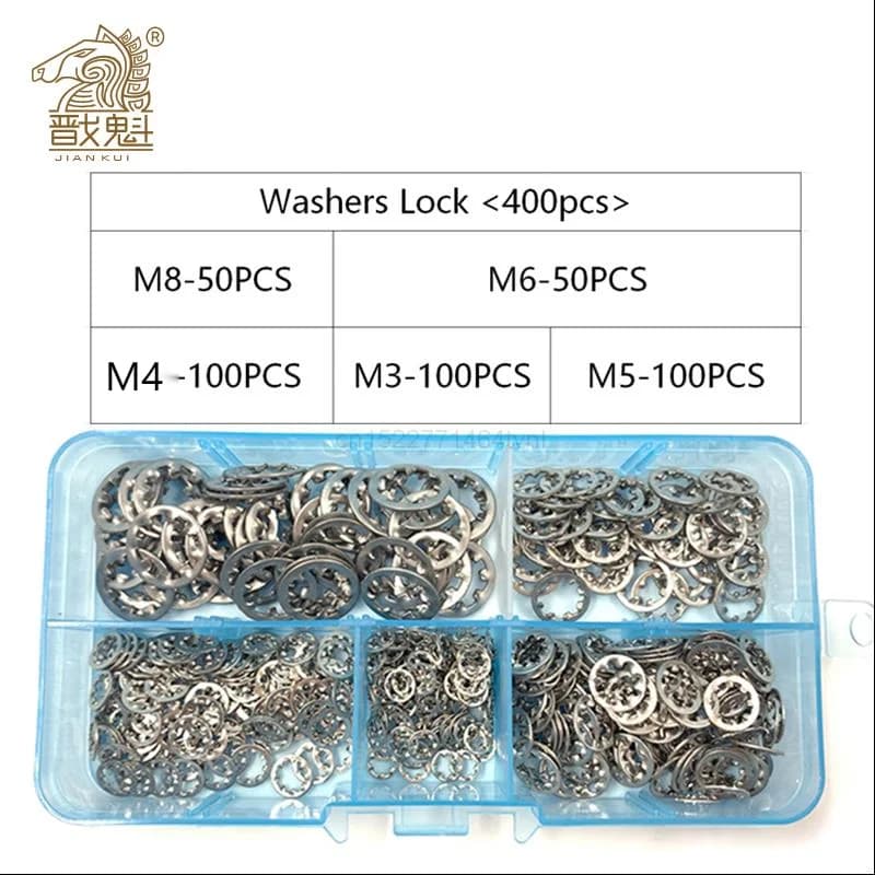 400 pièces/ensemble M3 M4 M5 M6 M8 mélange gb861.1 304 rondelles en acier inoxydable joint denté externe Kit de rondelle de verrouillage dentelée DIN6797J