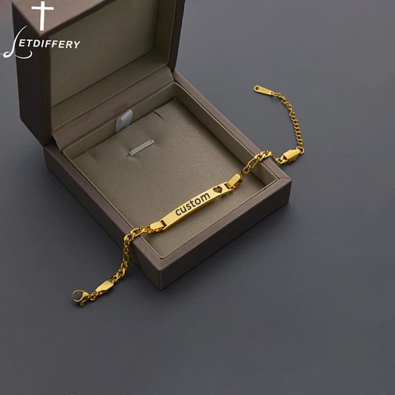 Letdiffery personnalisé coeur creux Bracelets pour amoureux personnalisé en acier inoxydable graver nom Date numéro Bracelet bijoux cadeaux