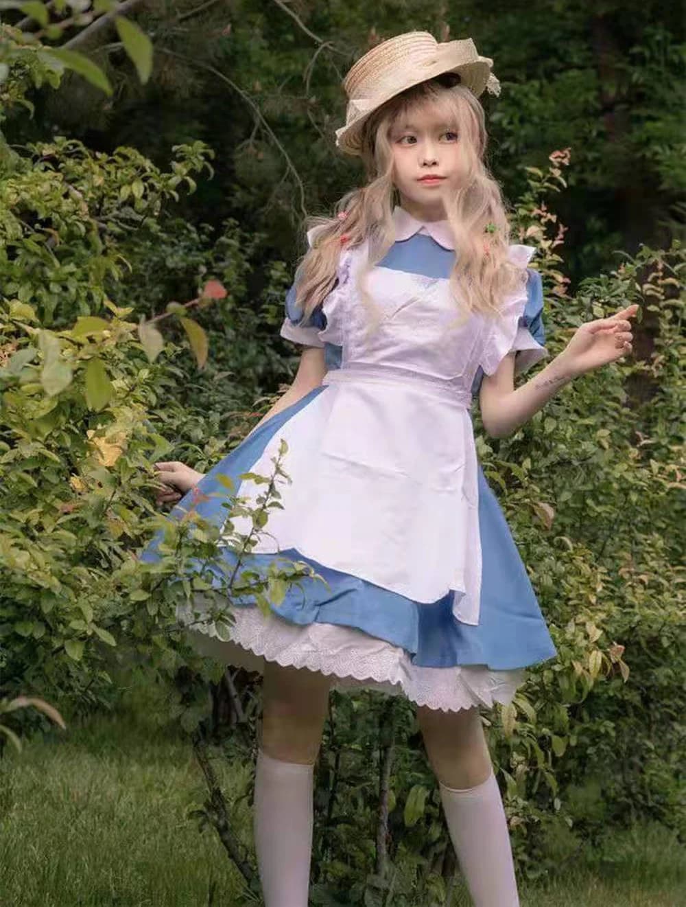 Robe Longue Alice au Pays des Merveilles pour Femme, Costume Cosplay de Serveuse, Lolita, Anime, Pourim