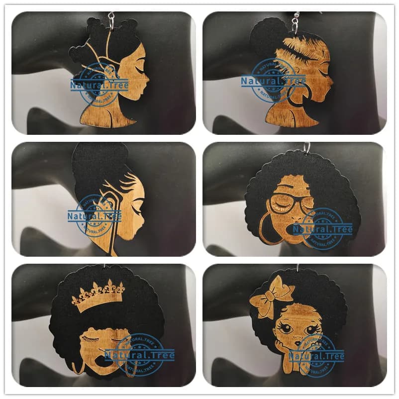 Boucles d'oreilles en bois pour fille afro-américaine, nouvelle collection